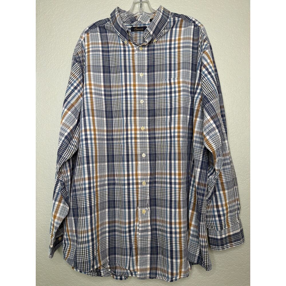 Roundtree & Yorke Casuals Plaid Button Shirt Men’s 3XT Blue Tan Cotton
